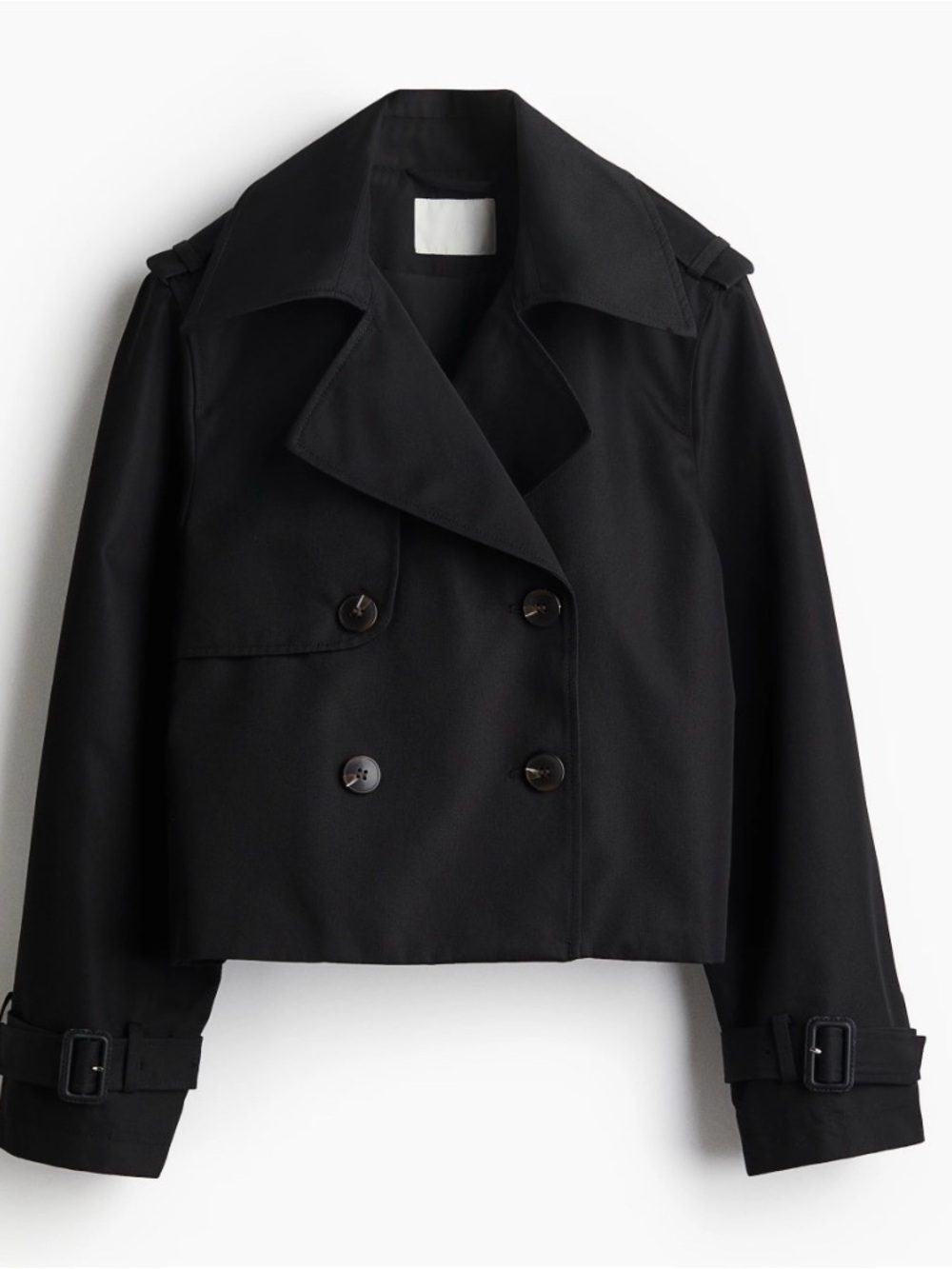 H&M Black Cropped Double-Breasted Trench Coat